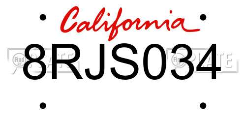 8RJS034 California License Plate