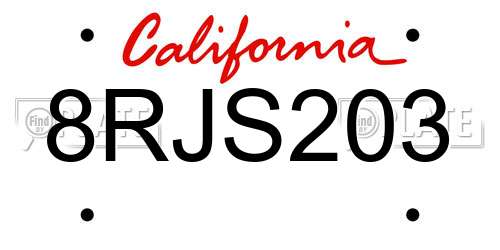 8RJS203 California License Plate