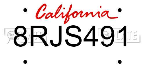 8RJS491 California License Plate