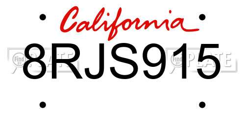 8RJS915 California License Plate