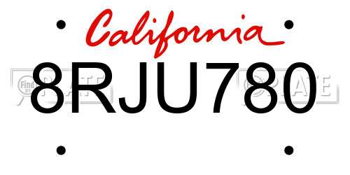 8RJU780 California License Plate