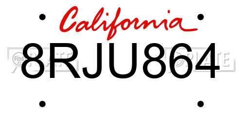 8RJU864 California License Plate