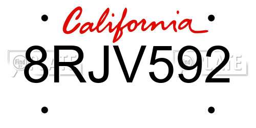 8RJV592 California License Plate