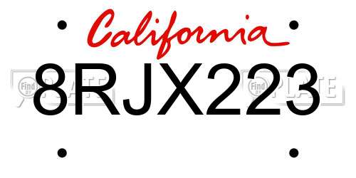 8RJX223 California License Plate