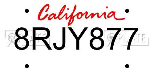 8RJY877 California License Plate