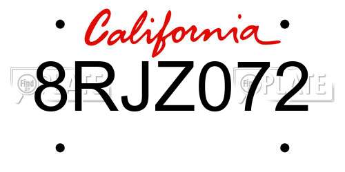 8RJZ072 California License Plate