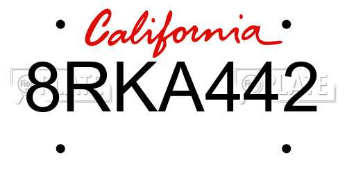 8RKA442 California License Plate