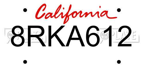 8RKA612 California License Plate