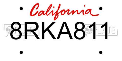 8RKA811 California License Plate