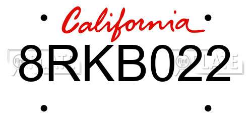 8RKB022 California License Plate