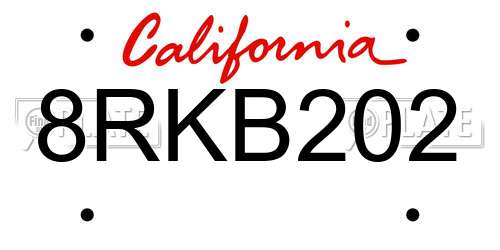 8RKB202 California License Plate