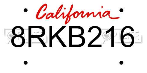 8RKB216 California License Plate