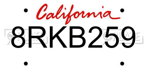 8RKB259 California License Plate