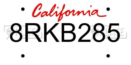 8RKB285 California License Plate