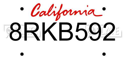 8RKB592 California License Plate