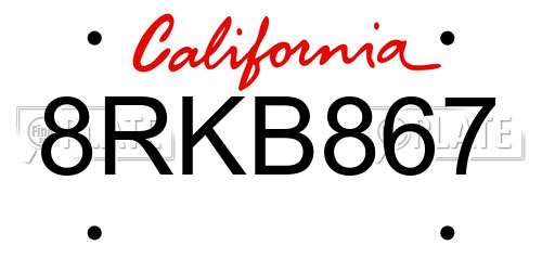 8RKB867 California License Plate
