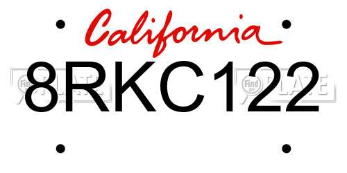 8RKC122 California License Plate