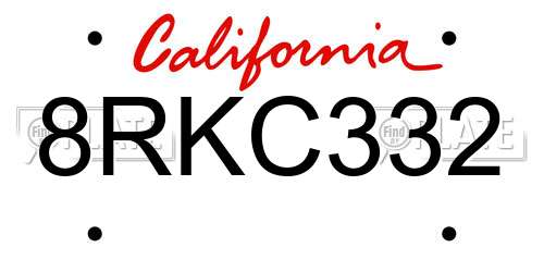 8RKC332 California License Plate