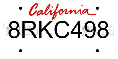 8RKC498 California License Plate