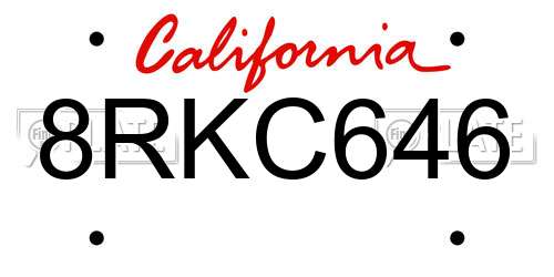 8RKC646 California License Plate