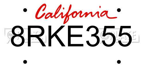 8RKE355 California License Plate