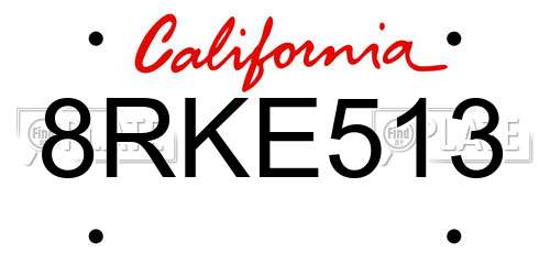 8RKE513 California License Plate