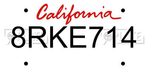 8RKE714 California License Plate