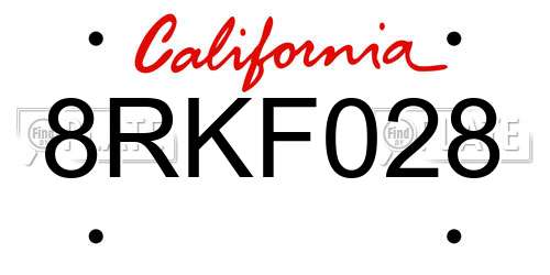 8RKF028 California License Plate