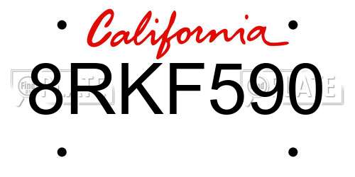 8RKF590 California License Plate
