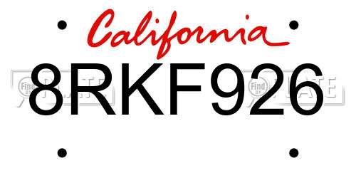 8RKF926 California License Plate