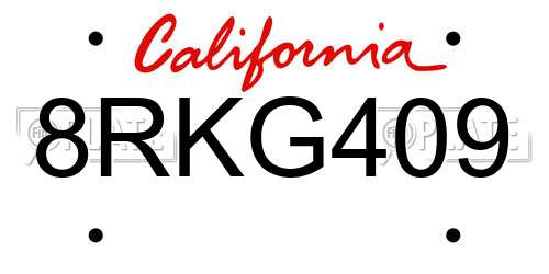 8RKG409 California License Plate