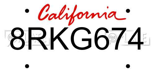 8RKG674 California License Plate