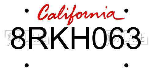 8RKH063 California License Plate