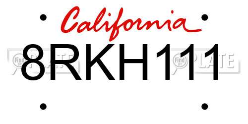 8RKH111 California License Plate