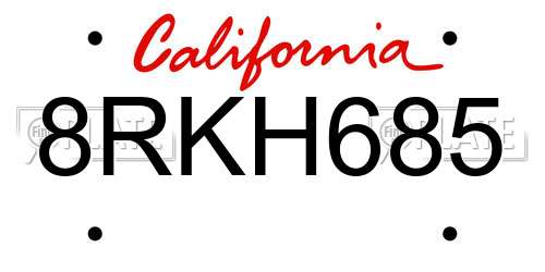 8RKH685 California License Plate