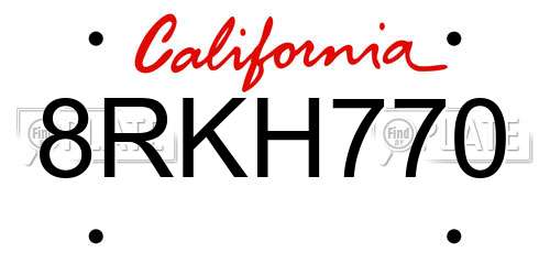 8RKH770 California License Plate
