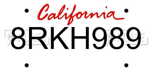 8RKH989 California License Plate