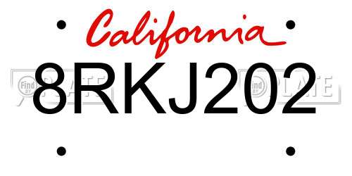 8RKJ202 California License Plate