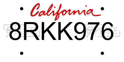 8RKK976 California License Plate