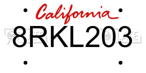 8RKL203 California License Plate