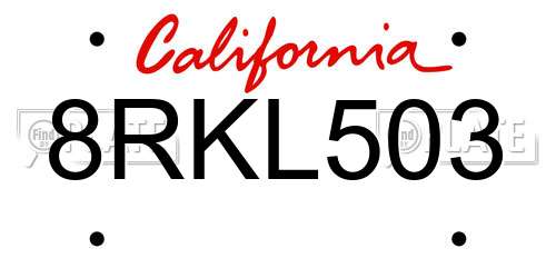 8RKL503 California License Plate