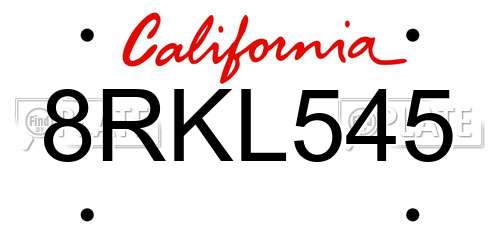 8RKL545 California License Plate