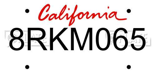 8RKM065 California License Plate