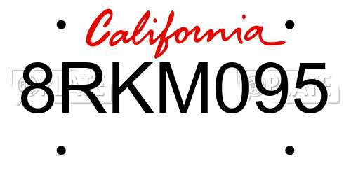 8RKM095 California License Plate