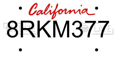 8RKM377 California License Plate