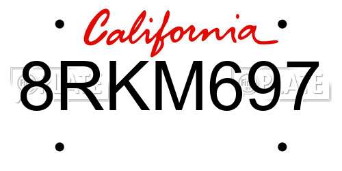 8RKM697 California License Plate