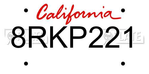 8RKP221 California License Plate