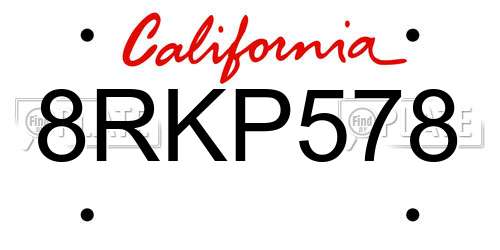 8RKP578 California License Plate