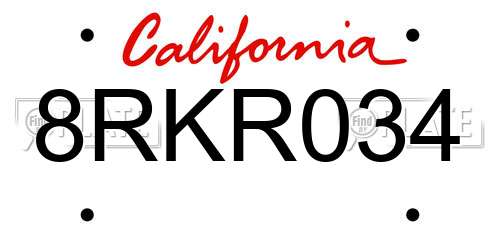 8RKR034 California License Plate