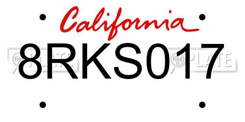 8RKS017 California License Plate